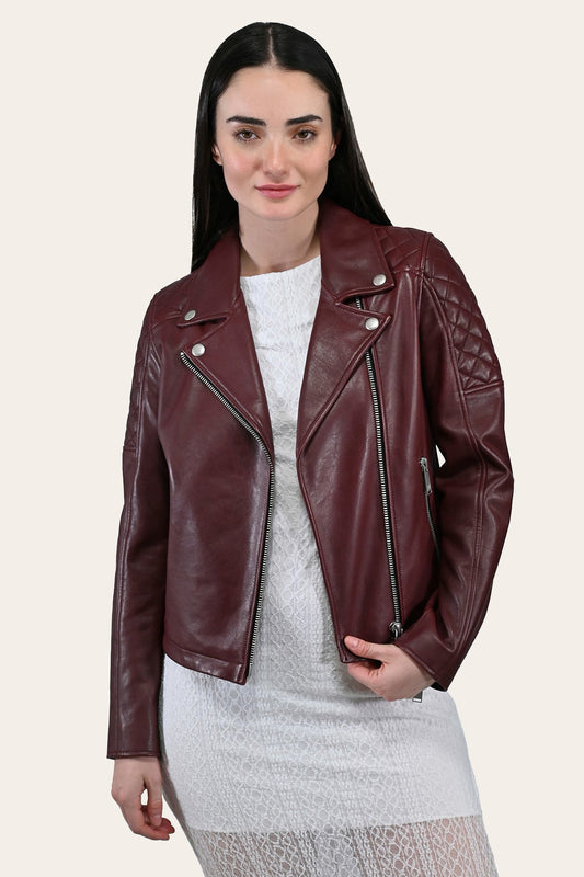 FRYE Women’s Oxblood Oklahoma Nappa Leather Biker Jacket