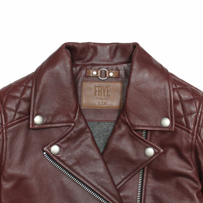 FRYE Women’s Oxblood Oklahoma Nappa Leather Biker Jacket