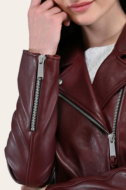 FRYE Women’s Oxblood Oklahoma Nappa Leather Biker Jacket