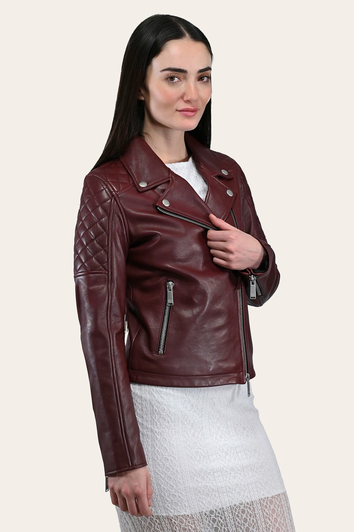 FRYE Women’s Oxblood Oklahoma Nappa Leather Biker Jacket