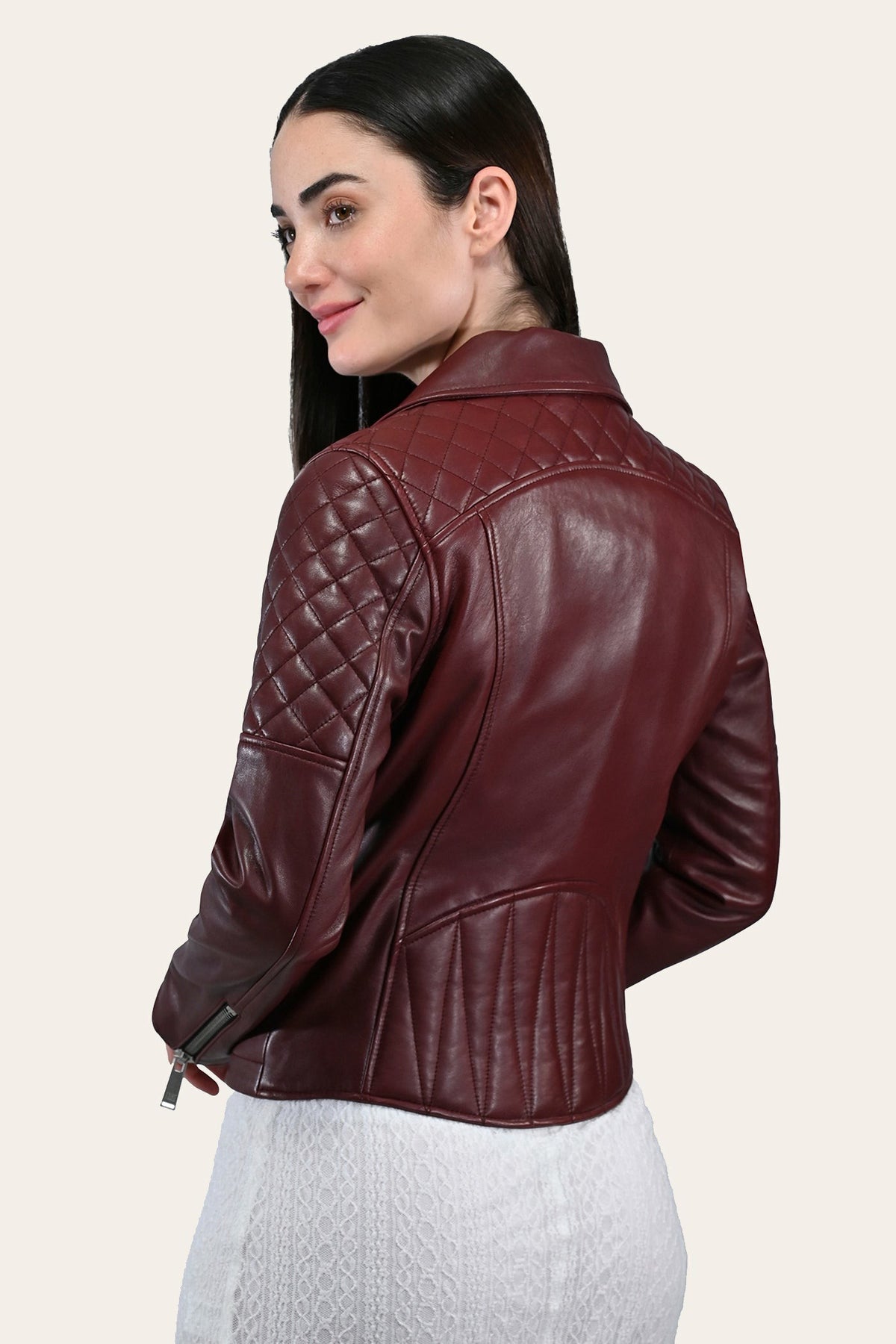 FRYE Women’s Oxblood Oklahoma Nappa Leather Biker Jacket