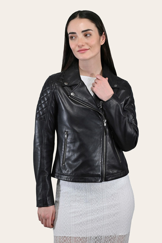 FRYE Women’s Black Oklahoma Biker Leather Jacket