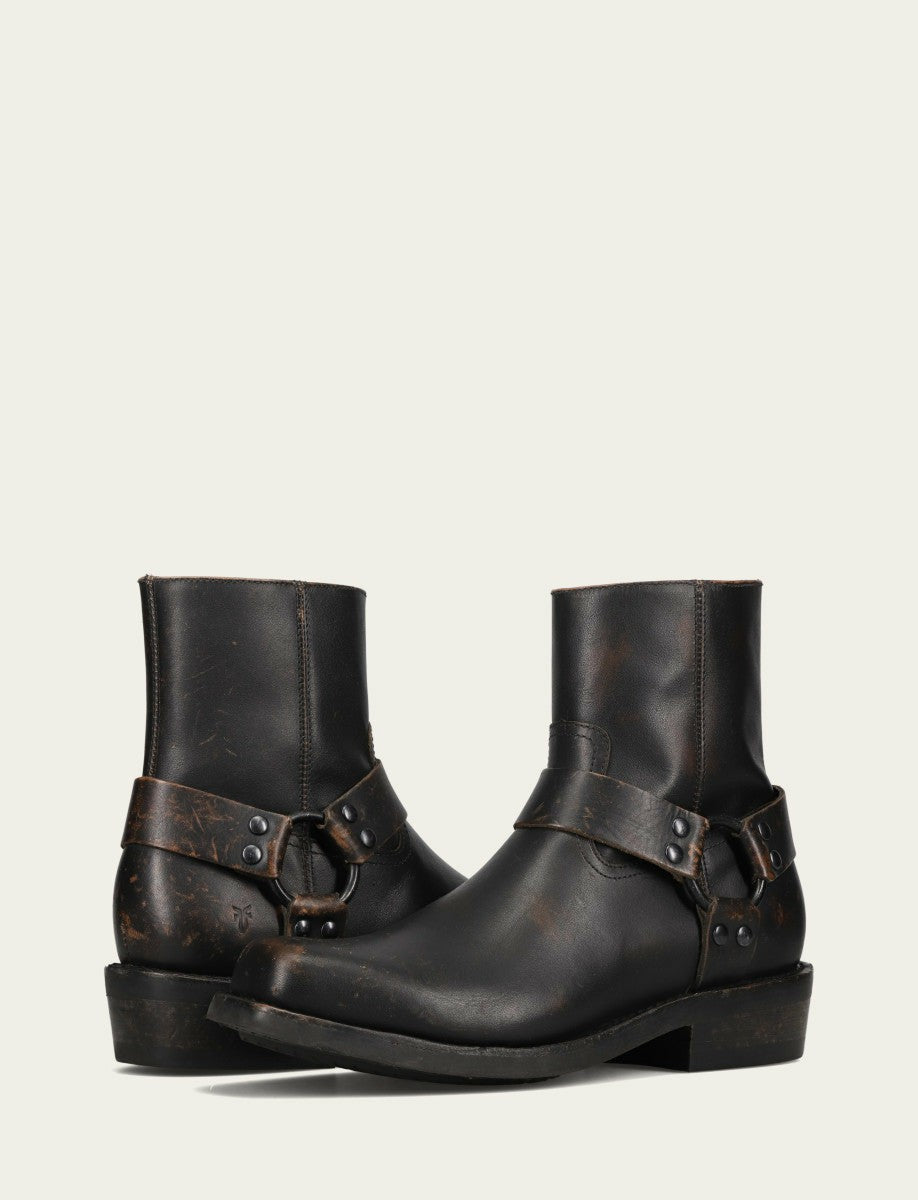 FRYE Men’s Antiqued Black Conway Harness Leather Boots