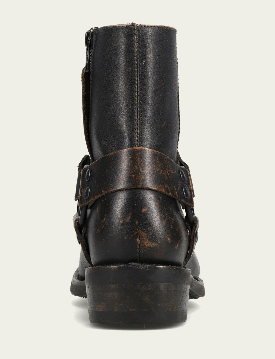 FRYE Men’s Antiqued Black Conway Harness Leather Boots