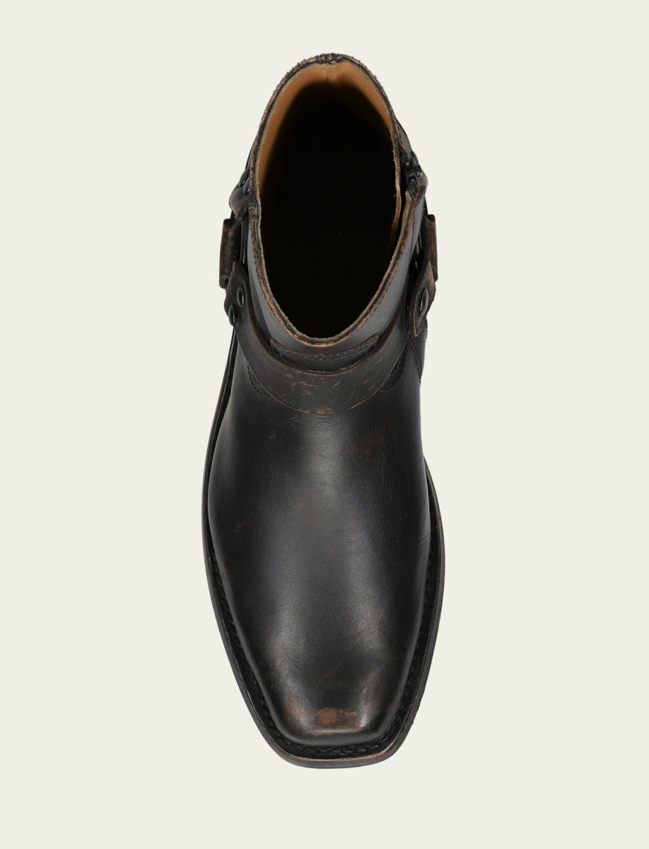FRYE Men’s Antiqued Black Conway Harness Leather Boots