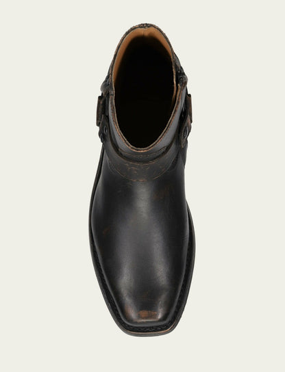 FRYE Men’s Antiqued Black Conway Harness Leather Boots