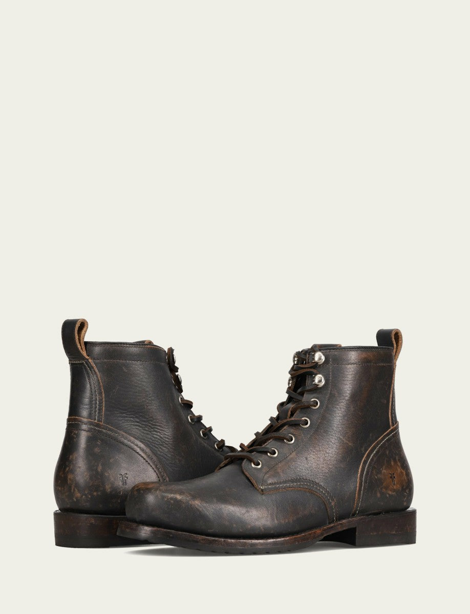 FRYE Men's Antique Black Hudson Workboot Plain Toe