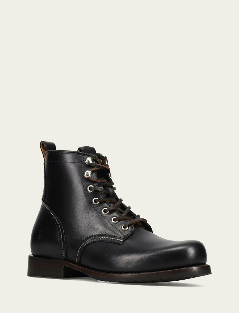 FRYE Men’s Black Hudson Workboot Plain Toe Leather Boots