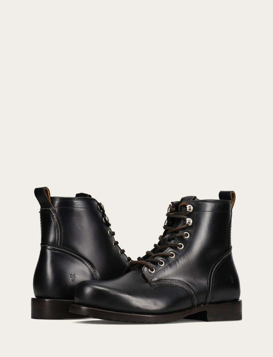 FRYE Men’s Black Hudson Workboot Plain Toe Leather Boots