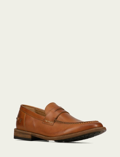 FRYE Men’s Caramel Leather Tyler Flex Penny Casual Leather Shoes
