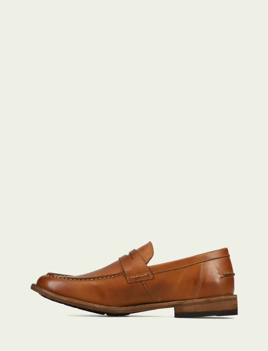 FRYE Men’s Caramel Leather Tyler Flex Penny Casual Leather Shoes