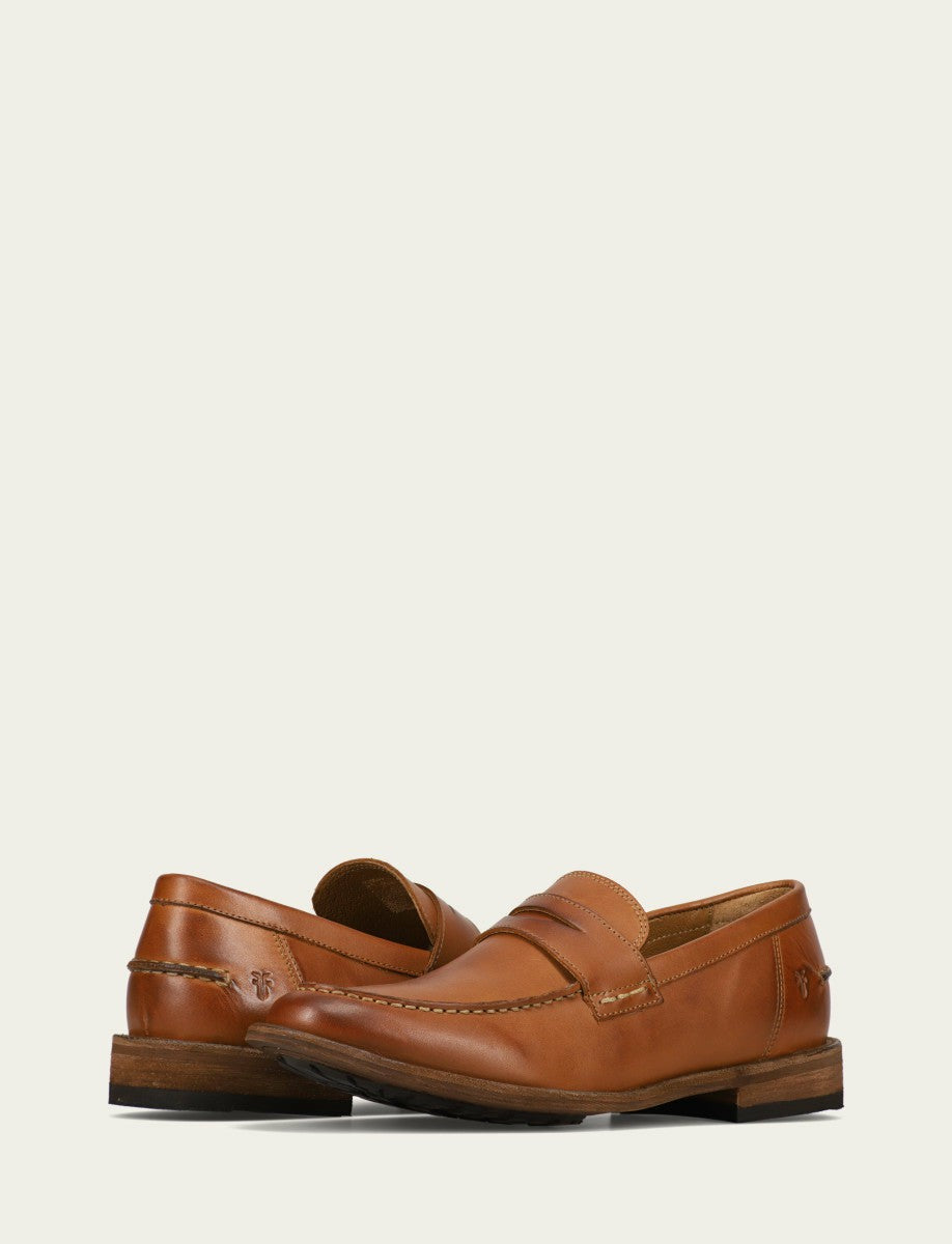 FRYE Men’s Caramel Leather Tyler Flex Penny Casual Leather Shoes