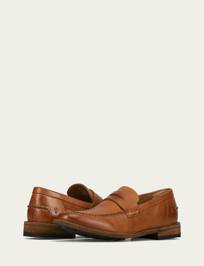 FRYE Men’s Caramel Leather Tyler Flex Penny Casual Leather Shoes