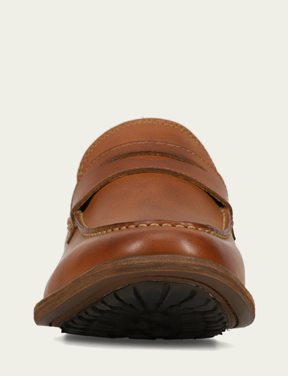 FRYE Men’s Caramel Leather Tyler Flex Penny Casual Leather Shoes