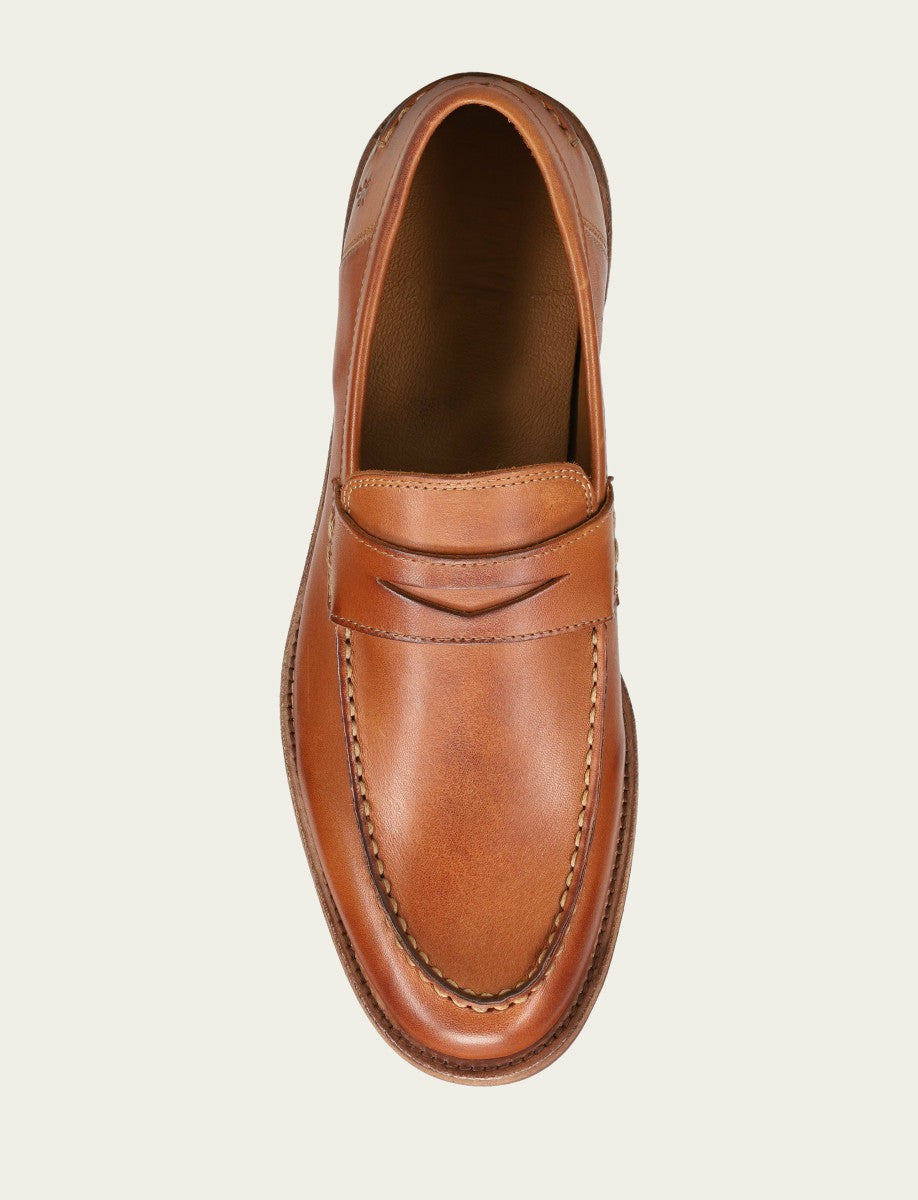 FRYE Men’s Caramel Leather Tyler Flex Penny Casual Leather Shoes