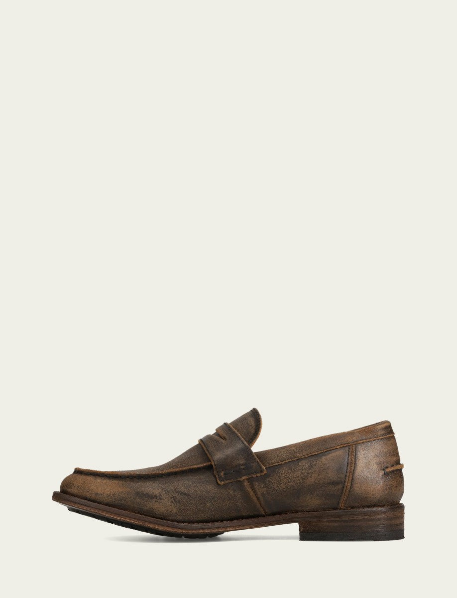 FRYE Men’s Chocolate Leather Tyler Flex Penny Casual Leather Shoes