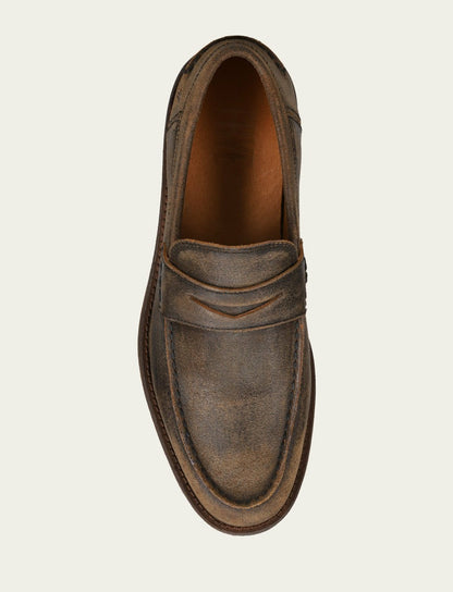 FRYE Men’s Chocolate Leather Tyler Flex Penny Casual Leather Shoes