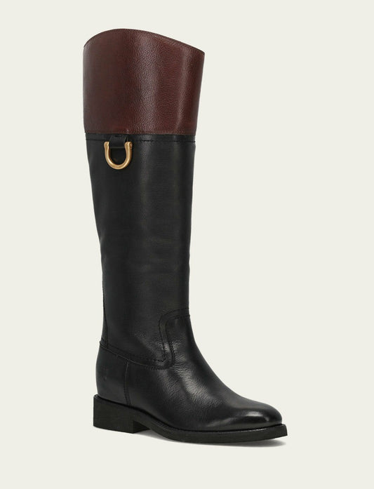FRYE Women's Black Brown Quinn Riding Boot
