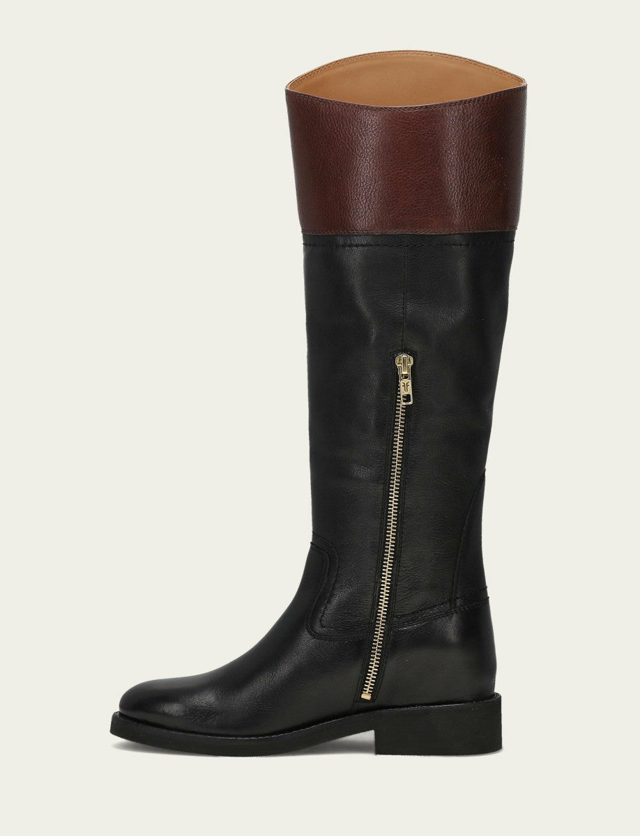 FRYE Women's Black Brown Quinn Riding Boot