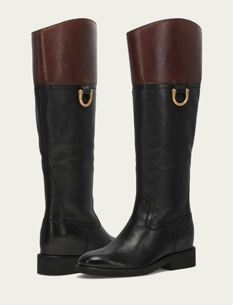 FRYE Women's Black Brown Quinn Riding Boot