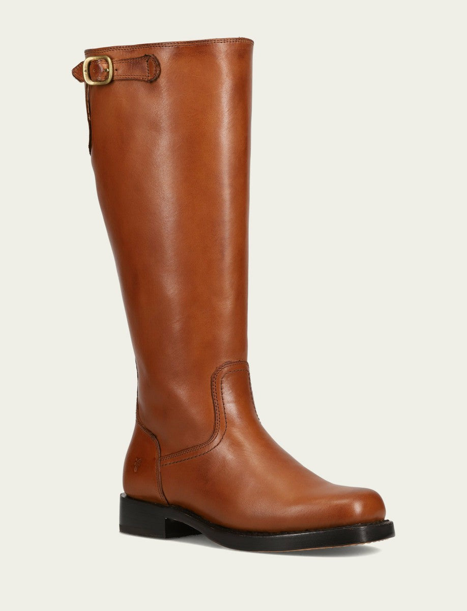 FRYE Women's Cognac Campus Low Heel Tall Riding Wide Calf Boot