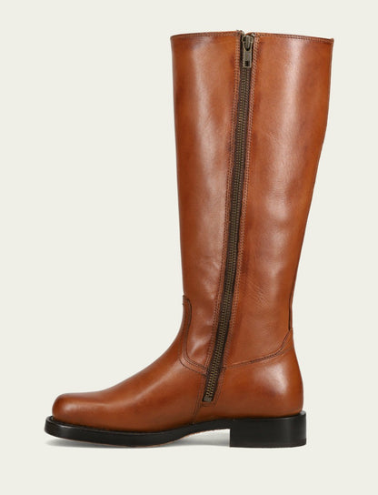 FRYE Women's Cognac Campus Low Heel Tall Riding Wide Calf Boot