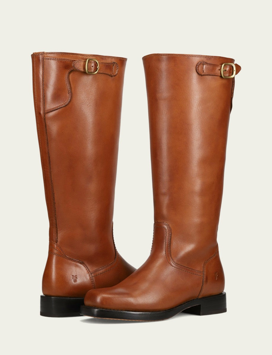 FRYE Women's Cognac Campus Low Heel Tall Riding Wide Calf Boot