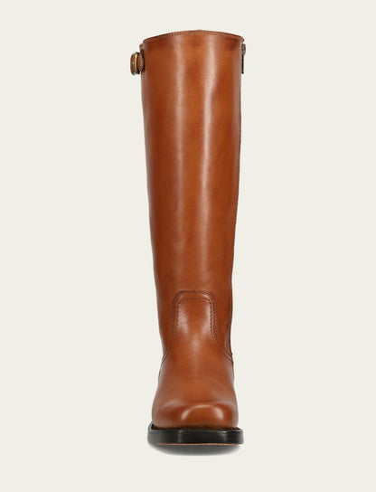 FRYE Women's Cognac Campus Low Heel Tall Riding Wide Calf Boot