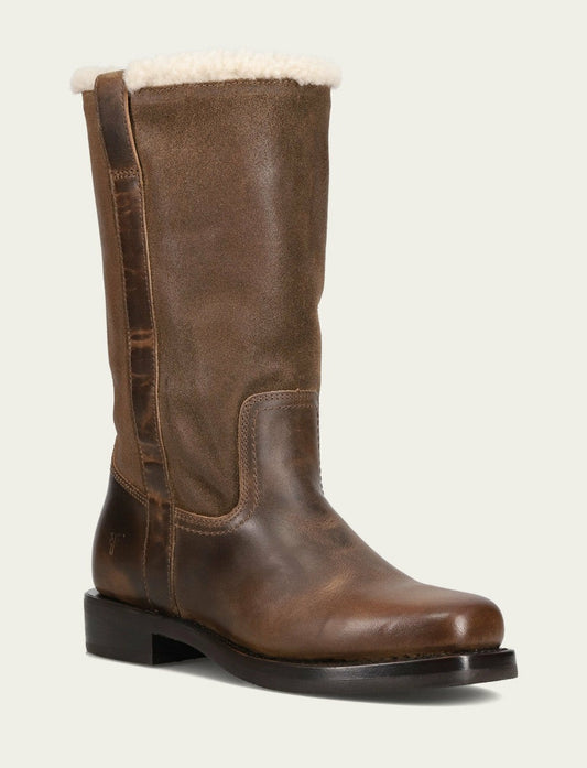 FRYE Women's Dark Taupe Campus Low Heel Mid Shearling Boot