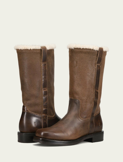 FRYE Women's Dark Taupe Campus Low Heel Mid Shearling Boot