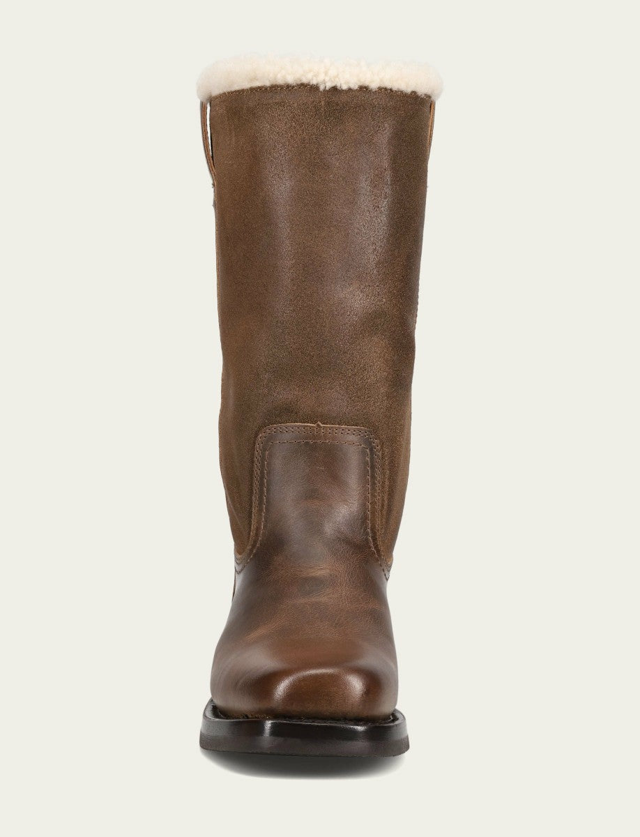 FRYE Women's Dark Taupe Campus Low Heel Mid Shearling Boot