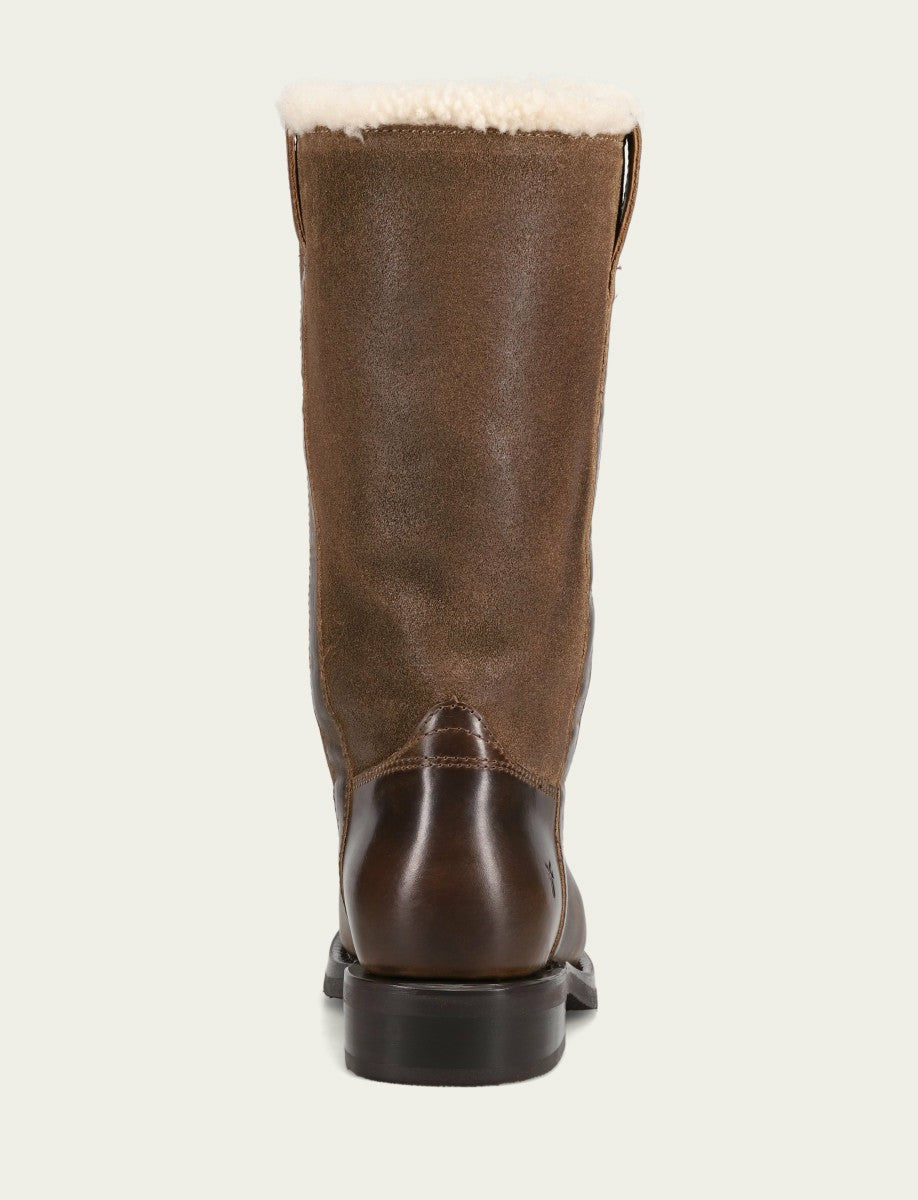 FRYE Women's Dark Taupe Campus Low Heel Mid Shearling Boot