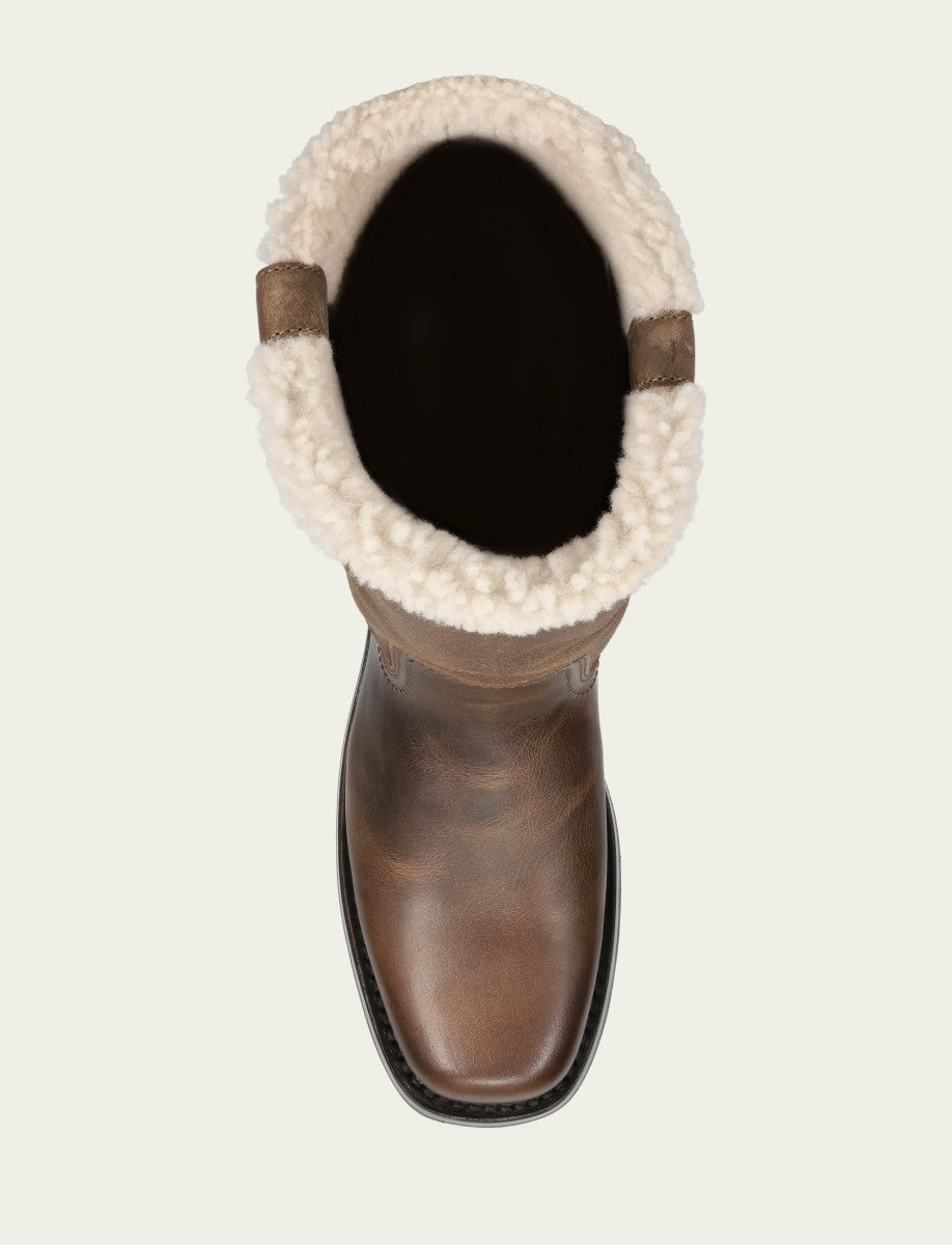 FRYE Women's Dark Taupe Campus Low Heel Mid Shearling Boot