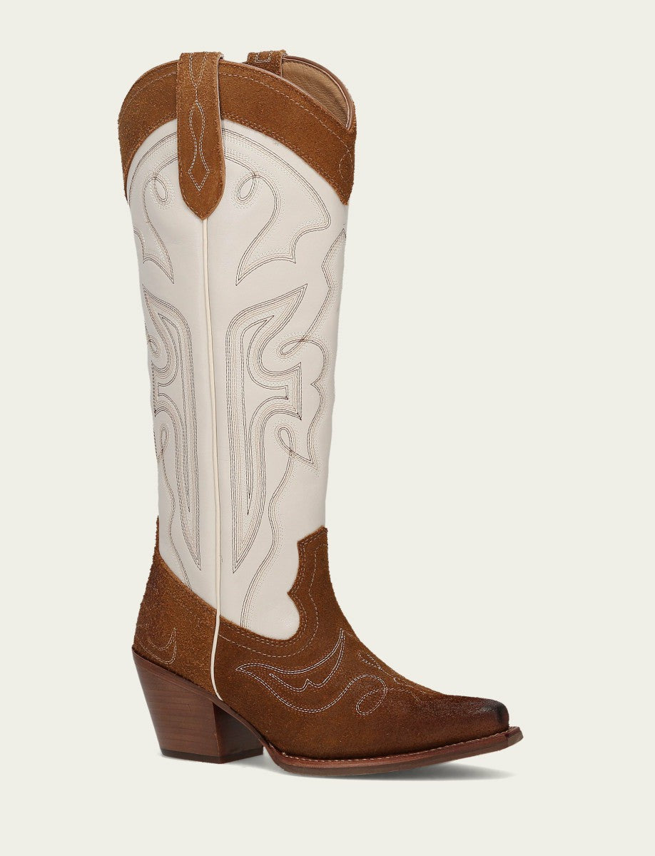 FRYE Women’s Caramel Ivory Laila Double F Deco Leather Tall Boots