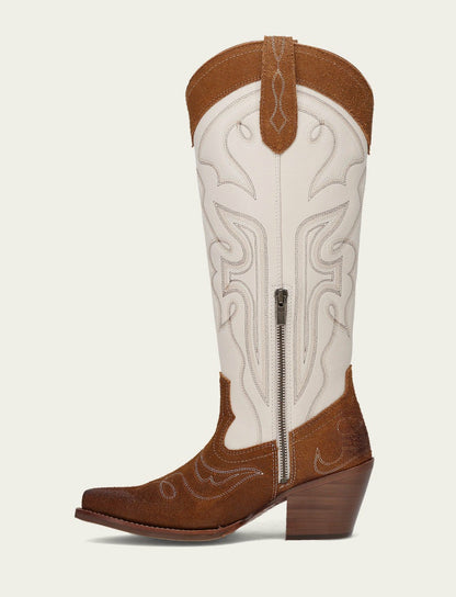 FRYE Women’s Caramel Ivory Laila Double F Deco Leather Tall Boots
