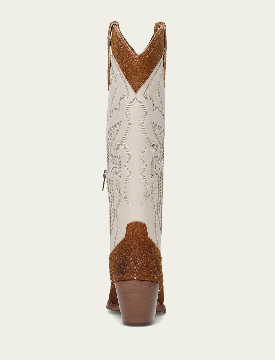 FRYE Women’s Caramel Ivory Laila Double F Deco Leather Tall Boots