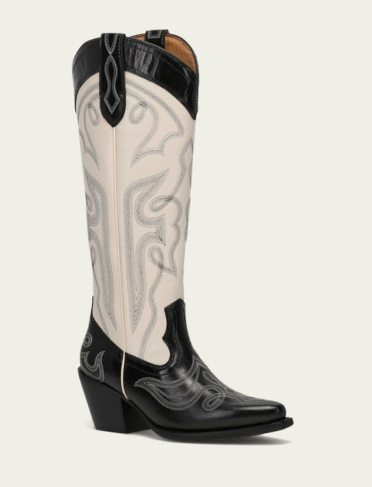 FRYE Women’s Black/Ivory Laila Double F Deco Leather Boots