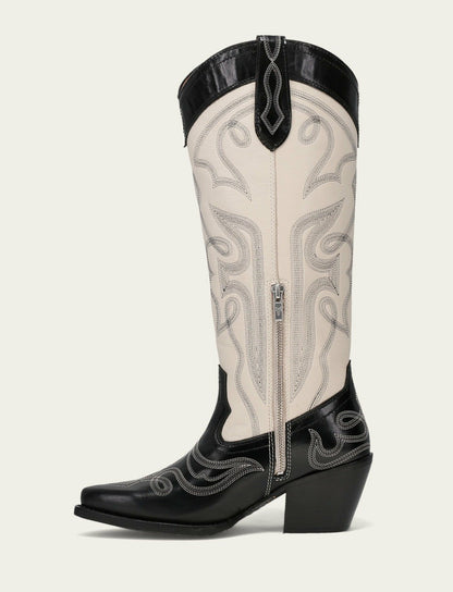 FRYE Women’s Black/Ivory Laila Double F Deco Leather Boots