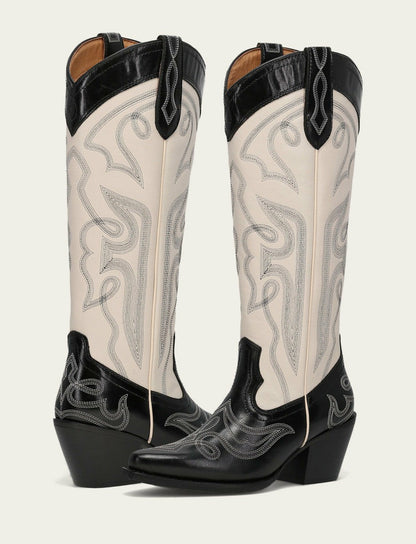 FRYE Women’s Black/Ivory Laila Double F Deco Leather Boots