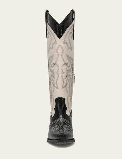 FRYE Women’s Black/Ivory Laila Double F Deco Leather Boots