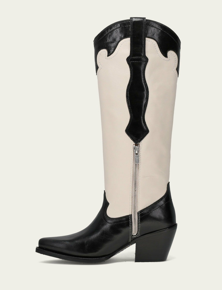 FRYE Women’s Black/Ivory Leather Laila Tall Rhinestone Boots