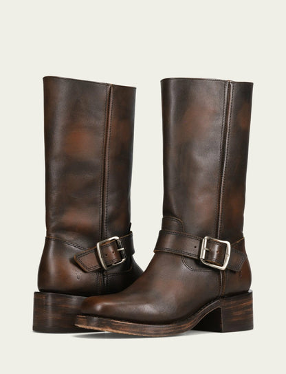 FRYE Women's Dark Brown Campus Buckle Boot