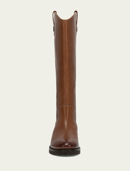 FRYE Women's Tan Melissa Lug Button Tall Wide Calf Boot