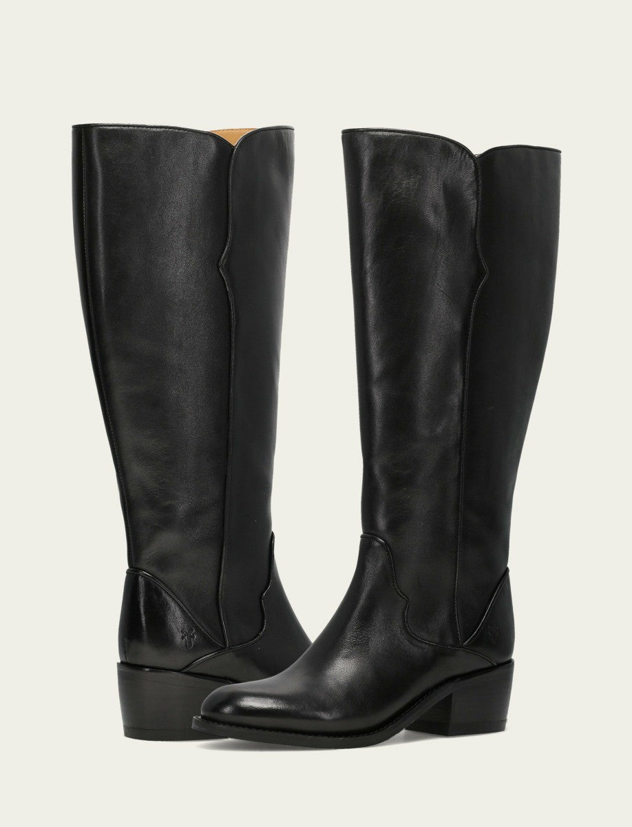 FRYE Women's Black Carson 2 Piping Tall Wide Calf Boot