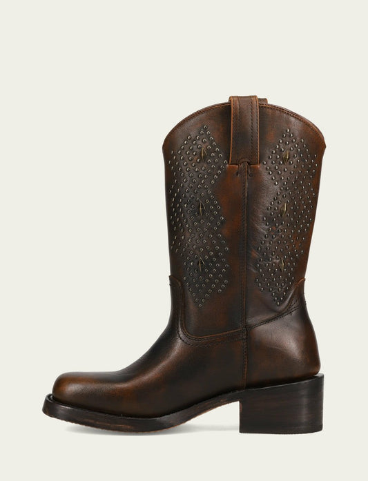 FRYE Women's Dark Brown Campus Deco Stud Boot