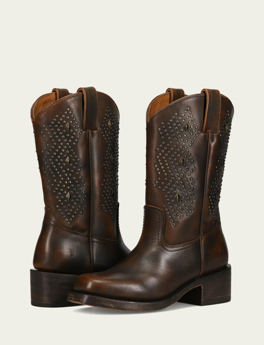 FRYE Women's Dark Brown Campus Deco Stud Boot