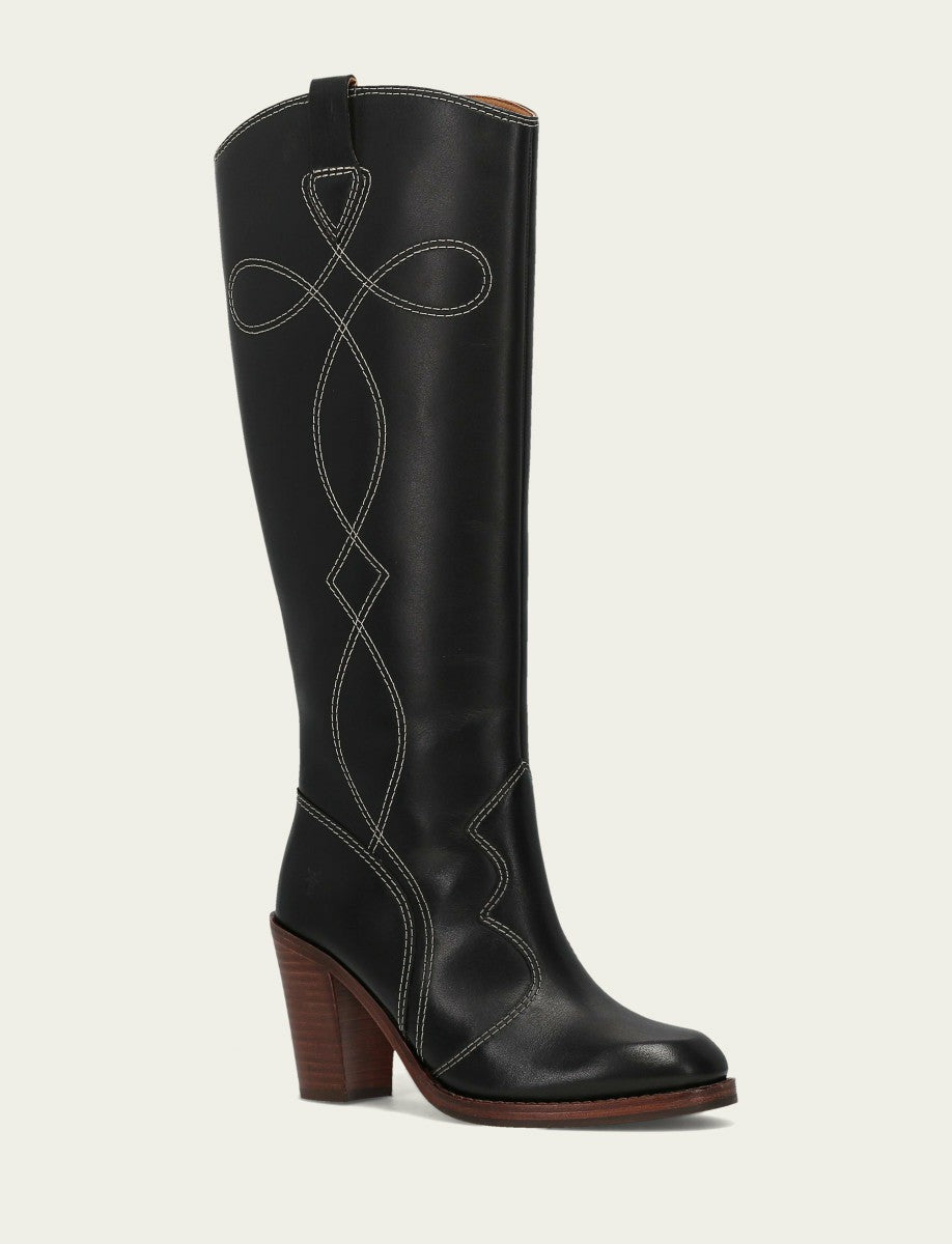 FRYE Women's Black Corinne Tall Deco Stitch Boot