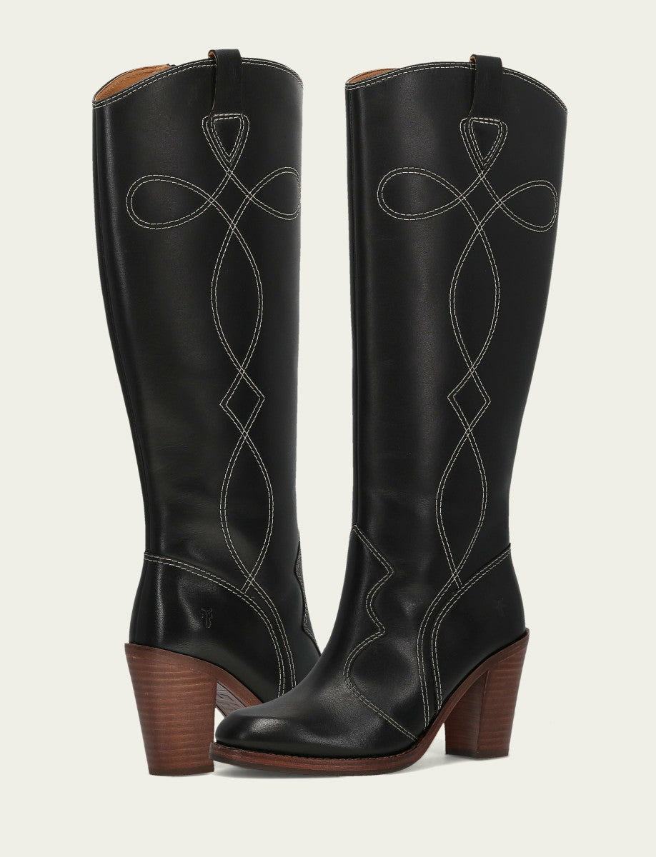 FRYE Women's Black Corinne Tall Deco Stitch Boot