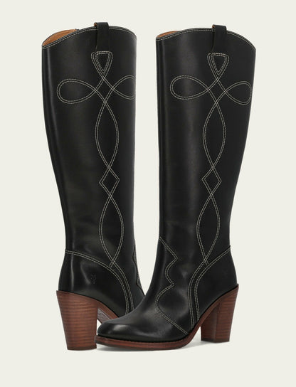 FRYE Women's Black Corinne Tall Deco Stitch Boot