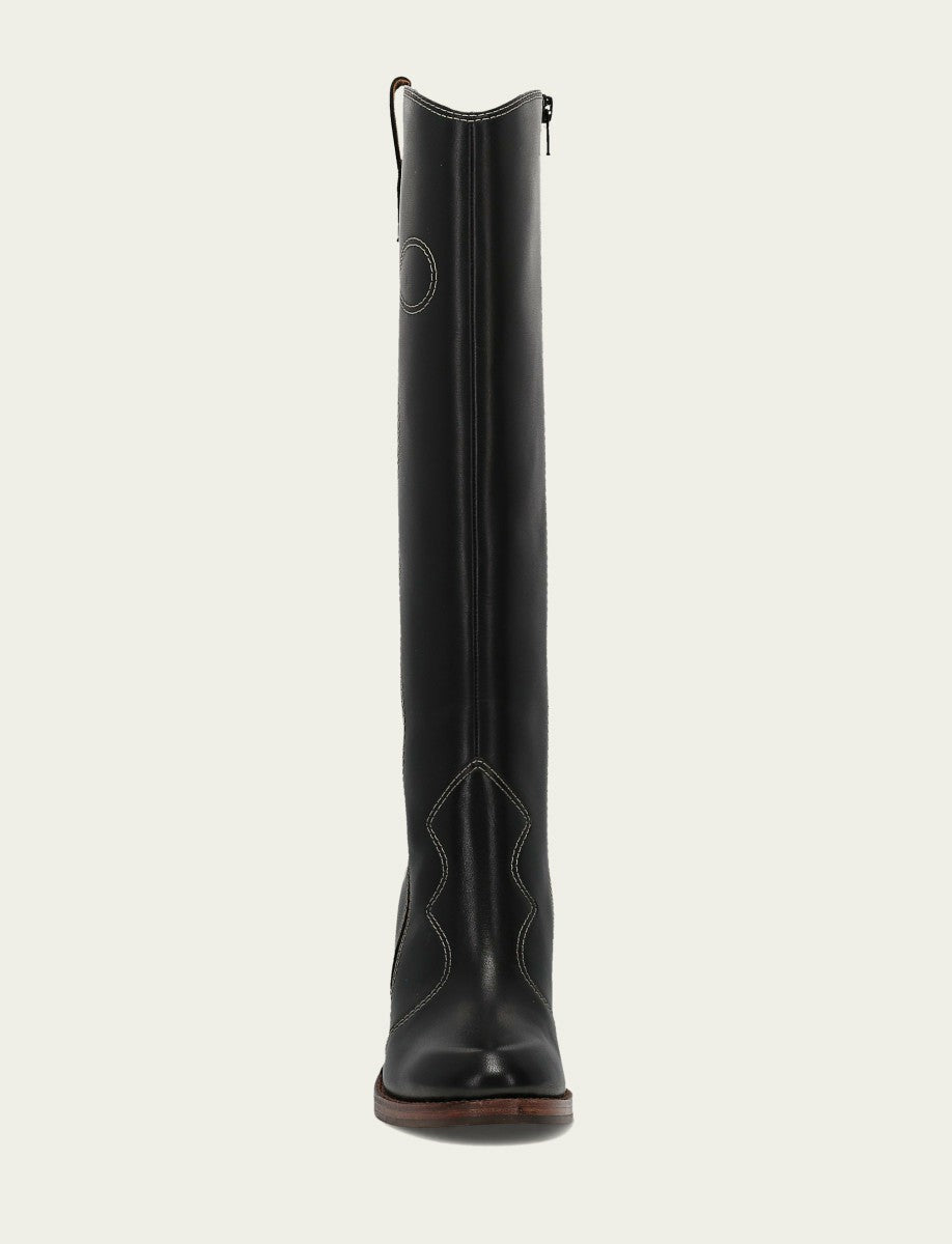 FRYE Women's Black Corinne Tall Deco Stitch Boot